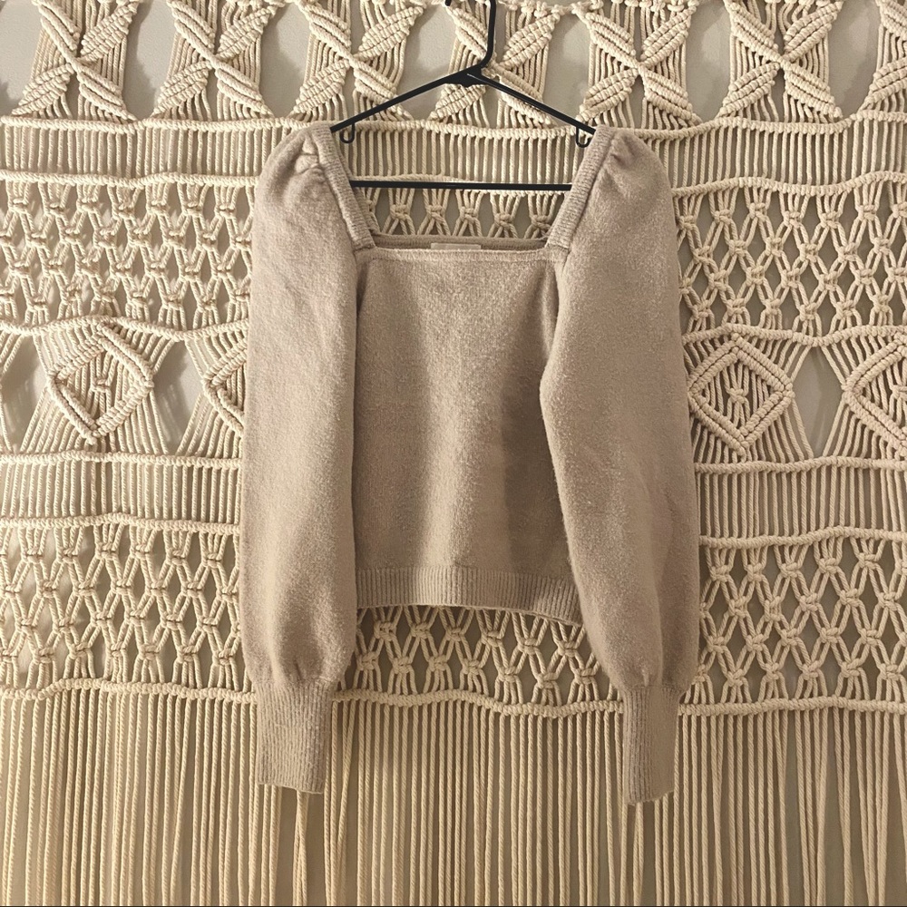 Cream/ Beige Puff Sleeve Square Neck H&M Sweater